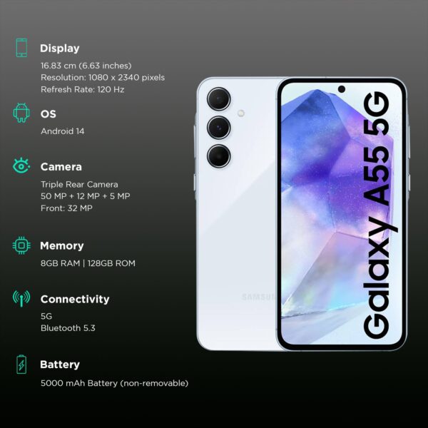 SAMSUNG Galaxy A55 5G (8GB RAM, 128GB, Awesome Iceblue) - Image 4